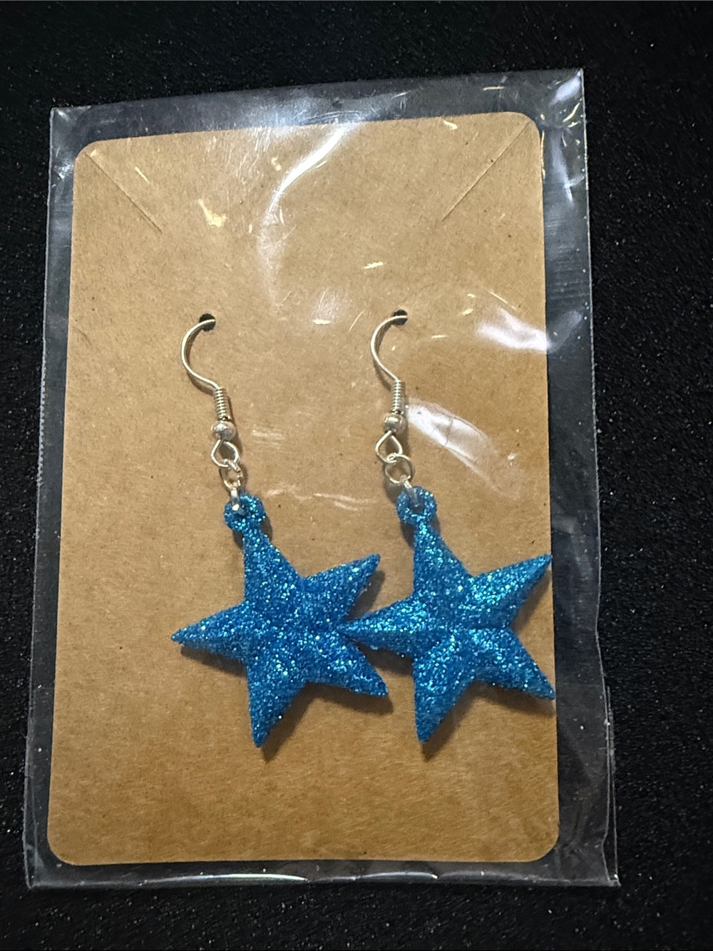 Blue Glitter Star Dangle Earrings